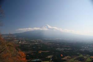 Mt. Fuji dwarfs paragliders